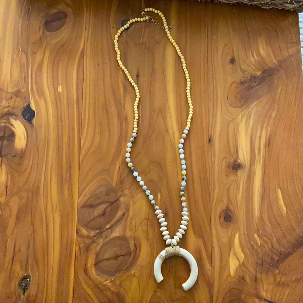 Wooden Crescent Pendant Necklace